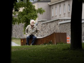 Dimitri Roussopoulos in the green space that will be made a park and named after his wife, Lucia Kowaluk. Roussopoulos visits the park in Montreal, on Monday, June 1, 2020.