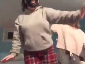 The video, reposted by Mtlgoons, shows two teenage girls from the West Island dancing in blackface while rapping racist lyrics.