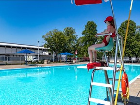 Confederation pool in Montreal on Sunday June 21, 2020 was opened to the public. Charlotte Proulx has been a lifeguard at the pool for 5 years. Dave Sidaway / Montreal Gazette