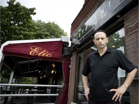 Franco De Lauri of Elio, a third-generation family-run restaurant on Bellechasse St. in Rosemont–Petite Patrie, is upset about a new bicycle path the city installed on the south side of the street, eliminating parking spots across from his restaurant, and the one it widened on the north side – all without consulting any neighbourhood merchants. He is seen  on Tuesday, June 23, 2020.