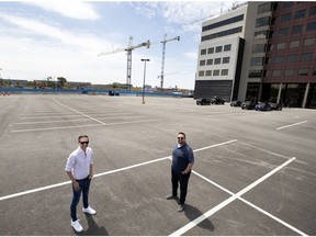 "We realized very quickly that it wasn't going to go from staying in your home to a show at Metropolis overnight. There's going to be something in between," says Adam Bultz, left, with Lorne Levitt, who are launching Royalmount Drive-In Event Theatre.