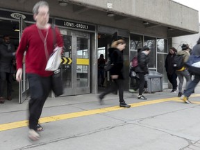 Commuters leave the Lionel Groulx métro station in Montreal Wednesday April 18, 2018. A petition has been started to rename the station in honour of jazz great Oscar Peterson.