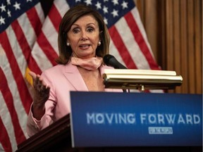 US House Speaker Nancy Pelosi speaks during the unveiling of the Moving Forward Act, legislation to rebuild the country's infrastructure, at the US Capitol in Washington, DC, on June 18, 2020.