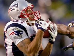 Reche Caldwell of the New England Patriots catches a pass during the AFC Divisional Playoff Game on January 14, 2007 at Qualcomm Stadium in San Diego.