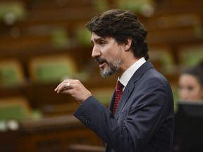 Prime Minister Justin Trudeau speaks during the special committee on the COVID Pandemic in the House of Commons on Parliament Hill amid the COVID-19 pandemic in Ottawa on Thursday, June 18, 2020.