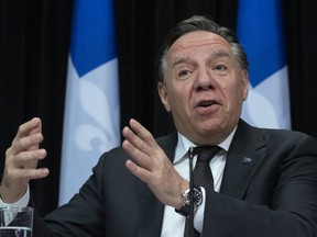 Premier François Legault during a news conference on May 28, 2020, in Quebec City.