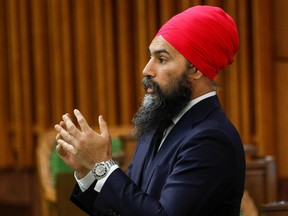 Canada's New Democratic Party leader Jagmeet Singh speaks during a meeting of the special committee on the COVID-19 outbreak, as efforts continue to help slow the spread of the coronavirus disease (COVID-19), in the House of Commons on Parliament Hill in Ottawa, Ontario, Canada May 20, 2020. REUTERS/Blair Gable