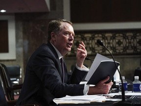 U.S. Trade Representative Robert Lighthizer speaks during a Senate Finance Committee hearing on U.S. trade on Capitol Hill, Wednesday, June 17, 2020, in Washington. If the long-awaited debut of Canada's new trade pact with the United States and Mexico augurs a new dawn in North American relations, Robert Lighthizer sure has a funny way of showing it.