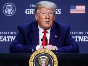 U.S. President Donald Trump speaks during a roundtable discussion with members of the faith community, law enforcement and small business at Gateway Church Dallas Campus in Dallas on June 11, 2020.