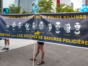 A vigil & sit-in in Montreal on Saturday August 17, 2019 commemorating the one-year anniversary of the killing of Nicholas Gibbs – a 23-year old father of three who was shot and killed by the SPVM in August of 2018 started at Place des Arts. The vigil commemorated the death of 10 killings including Julie Matson's father, Ben Matson.