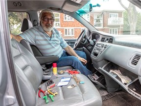 Antonio Nardelli, who had his van broken into, then had almost everything returned. Nardelli in the van in Montreal on July 2, 2020, with many of the items that were eventually returned.