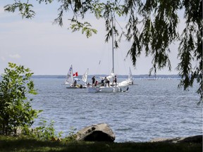 Boats in Lac St-Louis off the shore of Pointe Claire Village, west of Montreal Friday July 3, 2020. (John Mahoney / MONTREAL GAZETTE) ORG XMIT: 64650 - 8280