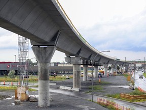 The new REM train span, looking east toward Montreal from St. Charles Blvd. in Kirkland, July 8, 2020.