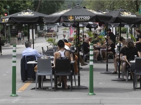 Terrasses now take up most of Bernard Ave. in Outremont, which has helped give restaurant owners a boost in business following the COVID-19 shutdown.