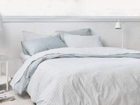 White, green, grey and blue help to chill down a warm, summer bedroom with cool colours and breathable bedding. Crisp Chambray Duvet Set, $238, Envello.co