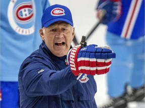 Canadiens coach Claude Julien yells out instructions during practice at the Bell Sports Complex in Brossard on Wednesday during Day 3 of training camp.