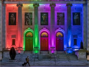 The Montreal Museum of Fine Arts was aglow in rainbow colours in April  in support of the #cavabienaller movement.