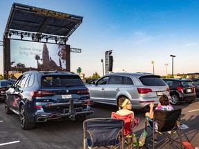 The Royalmount Drive-In Event Theatre presents a mix of movies and live entertainment near the intersection of the Décarie Expressway and Highway 40.