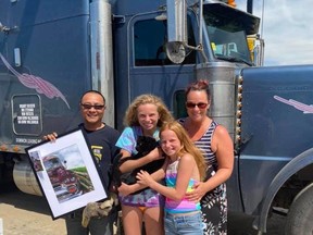 Chylisse Marchand and her two daughters, Alli and Shay Urschel, have been reunited with their cat, Spooky, after it took a trip from Redvers, Sask., to North Dakota on Jack's semi truck.