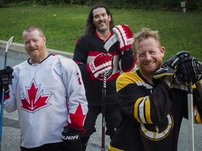 Hockey hasn't just begun for the NHL players; From the left: Gary White, Kevin Jardine and Derek Dammann were three of the players who were playing summer hockey on Tuesday, July 28, 2020 in a 'beer league' game at Lower Canada College.