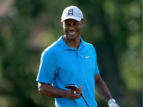 Tiger Woods walks from the 18th tee during the first round of The Memorial Tournament on July 16, 2020 at Muirfield Village Golf Club in Dublin, Ohio.