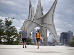 Nick Farkas and Evelyne Cote on the site of Osheaga, in Montreal, on Monday, July 20, 2020. (Allen McInnis / MONTREAL GAZETTE)