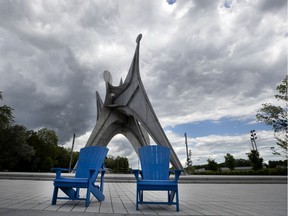 In July 2020, Adirondack chairs on Île-Ste-Hélène were empty with no tourists looking for photo ops.