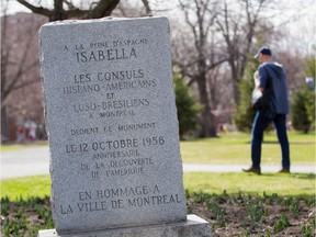 A monument to Queen Isabella in MacDonald Park near the corner of Isabella and Earnscliffe Avenues in Montreal Tuesday, April 28, 2015. The monument was dedicated the 12th of October, 1958.