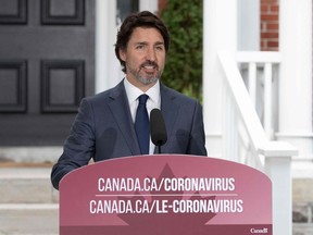 In this file photo taken on June 25, 2020 Canadian Prime Minister Justin Trudeau speaks during his daily coronavirus, COVID-19  briefing at Rideau Cottage in Ottawa, Ontario.