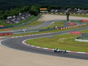 In this file photo taken on July 5, 2013, Mercedes' German driver Nico Rosberg drives during the first practice session at the Nurburgring race track in Nurburg ahead of the German Formula One Grand Prix. The Nurburgring race track will host a German Formula One Grand Prix again on Oct. 11, 2020, it was announced on July 24, 2020.