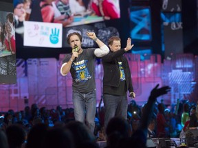 The co-founders of WE Charity are to testify before a House of Commons committee today as part of a parliamentary probe into a $912-million student-volunteer program. Craig Kielburger and Marc Kielburger speak during "We Day" in Toronto on Thursday, Oct. 2, 2014.
