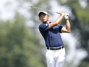 Collin Morikawa on the ninth hole during the second round of the Workday Charity Open golf tournament at Muirfield Village Golf Club on Friday, July 10, 2020.