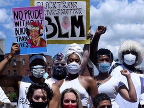 People participate in a Black Trans Lives Matter rally in the Brooklyn borough in New York City, U.S., June 14, 2020.