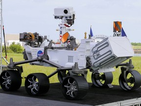 A replica of the Mars 2020 Perseverance Rover is shown during a press conference ahead of the launch of a United Launch Alliance Atlas V rocket carrying the rover, at the Kennedy Space Center in Cape Canaveral, Florida, U.S. July 29, 2020.