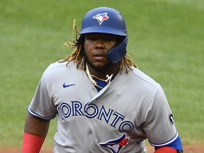 Vladimir Guerrero Jr. ot the Toronto Blue Jays rounds the bases after hitting a solo home run during the second inning on July 28, 2020, at Nationals Park.