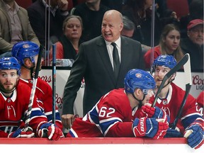 Montreal Canadiens head coach Claude Julien speaks to his players at the Bell Centre in February.