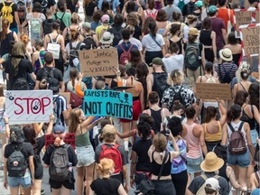 Montrealers marched from Parc Lafontaine to the Palais de Justice in Montreal on Sunday July 19, 2020 to bring awareness on sexual assaults of any kind, such as sexual coercion, sexual harassment, sexual violence and rape culture. Dave Sidaway / Montreal Gazette