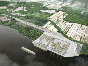 An artist's rendition of the Port of Montreal's container terminal in Contrecoeur, which is scheduled to open by 2024.