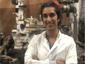 Farah Alibay at the NASA Jet propulsion Laboratory testbed in Pasadena, Calif, in October 2019. The testbed is where an Earth copy of the Perseverance hardware is kept and testing is performed prior to landing.