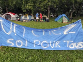 About 45 people are living in tents along Notre-Dame St. E., on a knoll that overlooks the Port of Montreal. Camp "dean" Jacques Brochu says the situation emerged because of a triple crisis: "There's the pandemic crisis, the economic crisis from the pandemic and there’s still a crisis in Montreal’s rental market.”