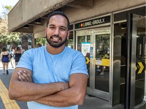 Naveed Hussain is seen at the Lionel-Groulx métro station in Montreal on Saturday, Aug. 15, 2020. Hussain started a petition to have the station renamed after jazz pianist Oscar Peterson.