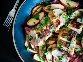 Valerie Azinge's recipe for apple-onion pork tenderloin calls for two pans, but very little work.