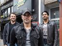 Amer Rez, Gino Durante and Sid Khullar, left to right, outside McLean's Pub in Montreal on Thursday.