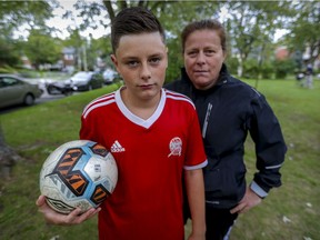 Tristan Andrew Chávez with his mother, Maria Pia Chávez. Tristan Andrew is enrolled in Sport-études, but the program has been cancelled because of the pandemic.