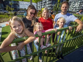 Vicki Proudfoot with daughter Lauren and son Michael with their children Chloe, left, Riley and Nora in Tony Proudfoot Park in Pointe-Claire on Friday, Aug. 28, 2020.