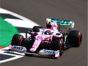 Montrealer Lance Stroll drives a Racing Point RP20 Mercedes on track during practice for the F1 70th Anniversary Grand Prix at Silverstone on Aug. 7, 2020, in Northampton, England.