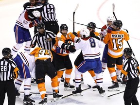 The Canadiens and Flyers mix it up late in the third period during Game Five of their first-round series. Game 6 goes Friday and both sides expect it to be a physical affair.