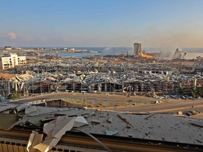 A view shows the aftermath of yesterday's blast at Beirut's port on August 5, 2020. - Rescuers worked through the night after two enormous explosions ripped through Beirut's port, killing at least 78 people and injuring thousands, as they wrecked buildings across the Lebanese capital. (Photo by Anwar AMRO / AFP)
