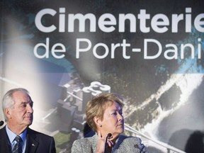 Quebec Premier Pauline Marois and Laurent Beaudoin, Chairman of Beaudier Inc., attend a news conference in Port-Daniel-Gascons, Friday, January 31, 2014 where they announced the go ahead of McInnis Cement's Port-Daniel-Gascons cement plant project with work to begin the following spring.