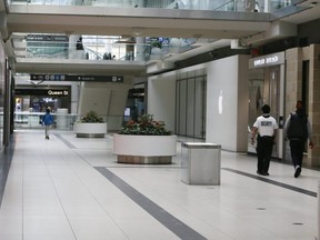 Stores are closed at the Eaton Centre in Toronto, March 20, 2020.